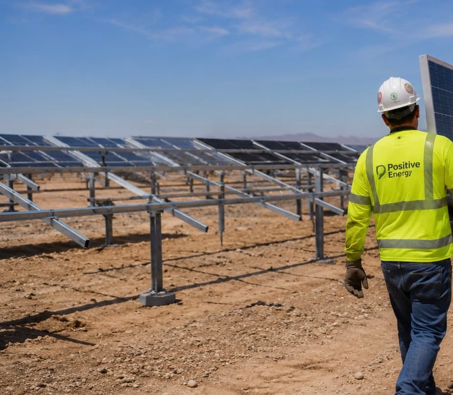 Solar PV installer fitting modules on a mounting structure